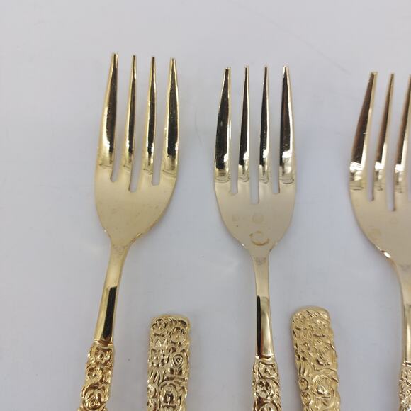 National Stainless Japan Salad Fork Gold Set of 10 Hollywood Regency - Picture 4 of 15